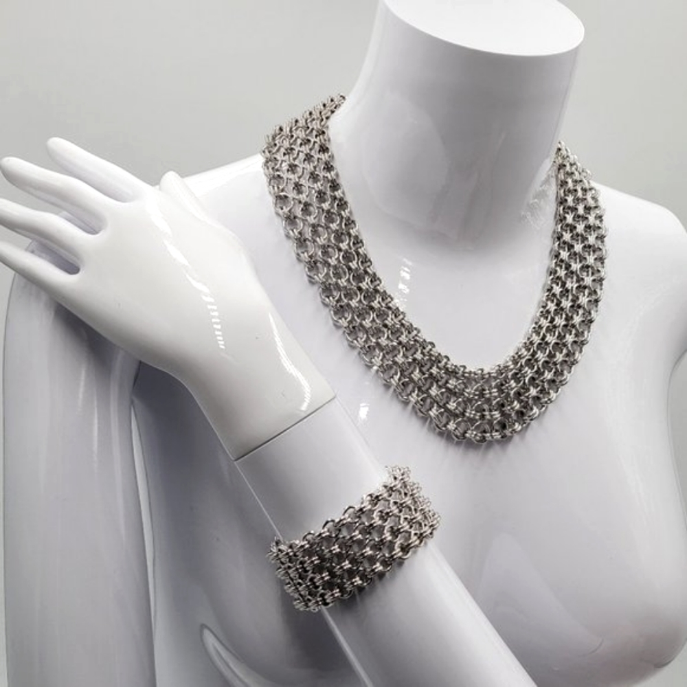 Monet Vintage Chain Mail Necklace & Bracelet Set